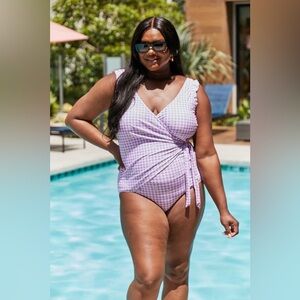 Marina West Swim Float On Ruffle Faux Wrap One-Piece in Carnation Pink